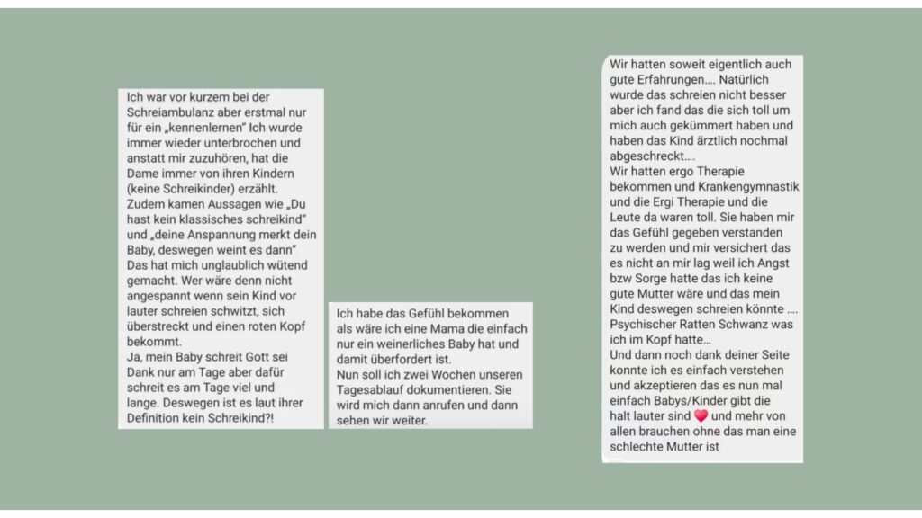 Erfahrungen in der Schreiambulanz in der Nähe. Schreibabyambulanz.
Laut und Liebe Babyschreiberatung für Kolik, Dreimonatskoliken, Schreibaby, Highneedbaby und Regulationsstörung. 1 von 5